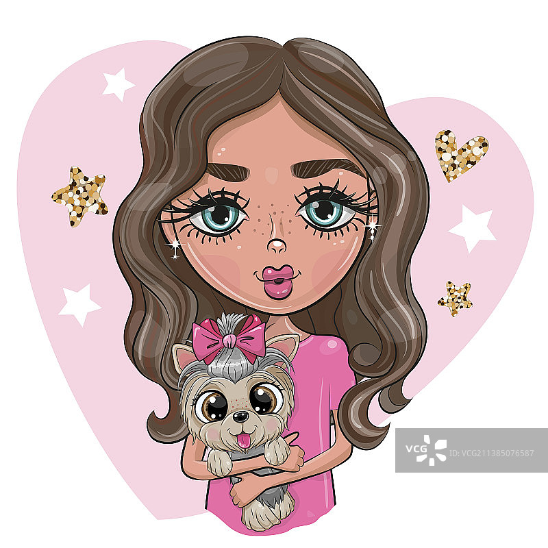 与约克夏犬在一起的女孩图片素材