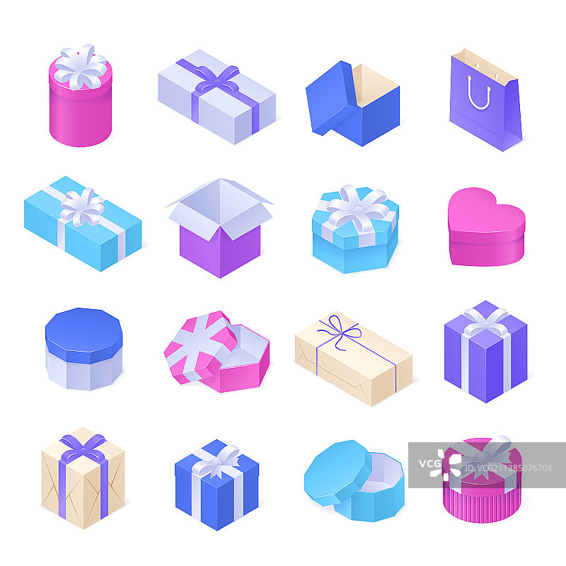 2.5D带银色丝带蝴蝶结礼品盒图片素材