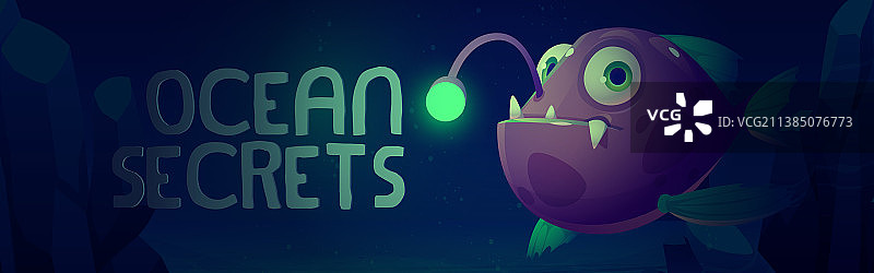 海洋卡通banner：恐怖的鮟鱇鱼图片素材