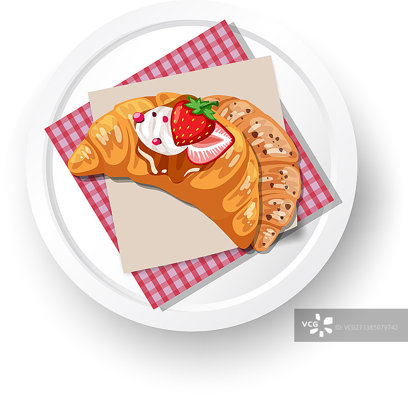 早餐：草莓牛角包三明治图片素材