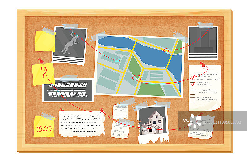 侦探调查软木板工作场所图片素材