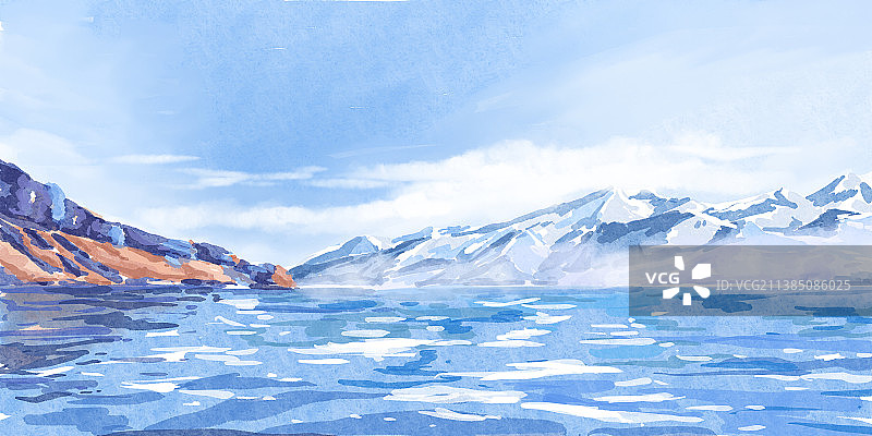 手绘水彩山水自然风景背景图片素材