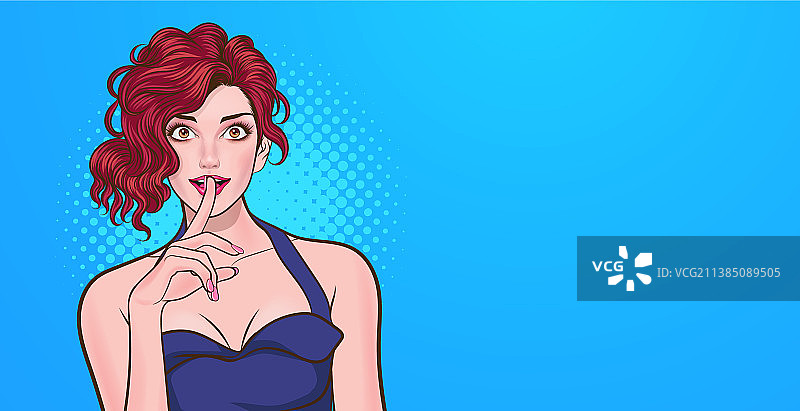 手指放在嘴唇上的微笑女人，表示安静图片素材