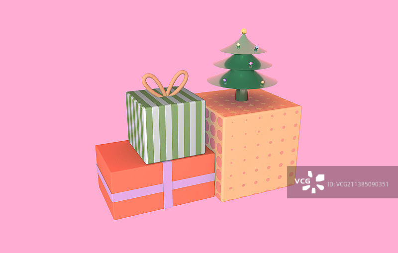 礼物盒和圣诞树的立体模型图片素材