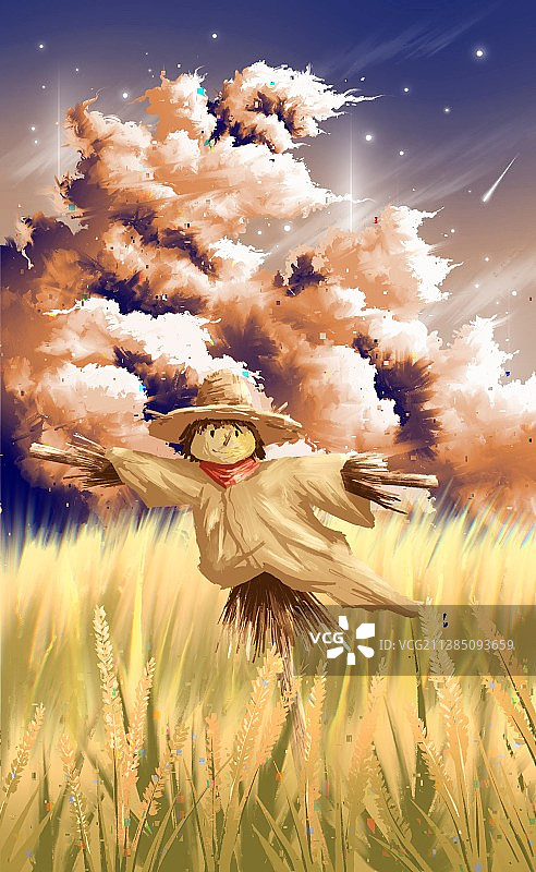 秋天的田野风景插画图片素材