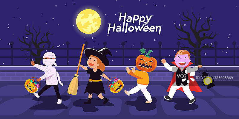 万圣节儿童不给糖就捣蛋图片素材