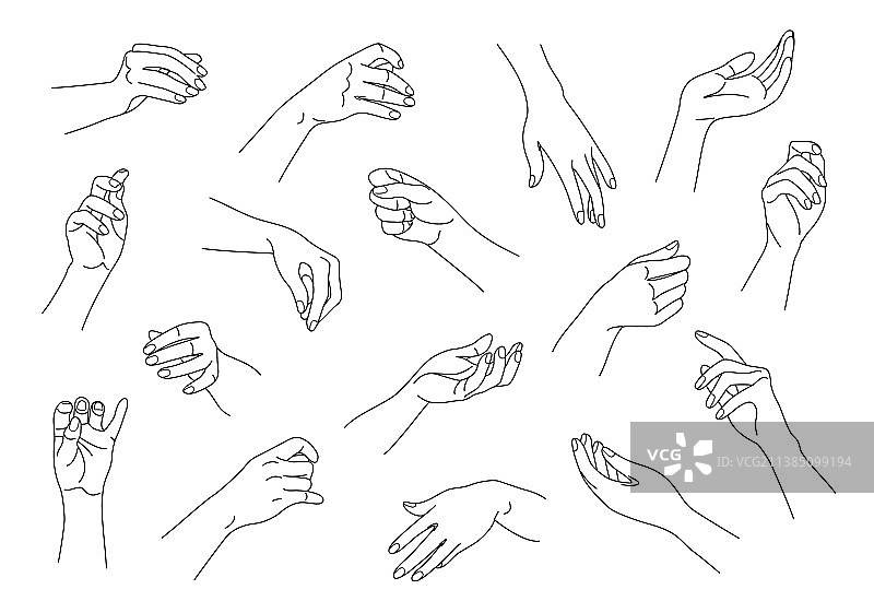 不同姿势的女人手部轮廓图片素材