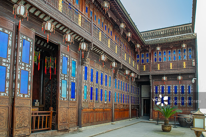 胡雪岩故居 杭州古建筑 清代江南古宅 历史遗迹  古门窗图片素材
