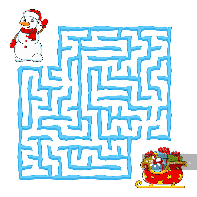 儿童冬季圣诞节方形迷宫游戏拼图图片素材