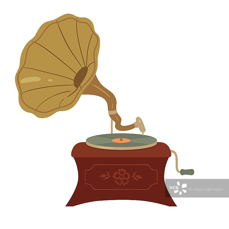 带有黑胶唱片的复古留声机图片素材