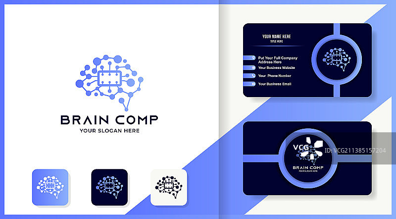 使用点分子结构的处理器大脑logo设计图片素材