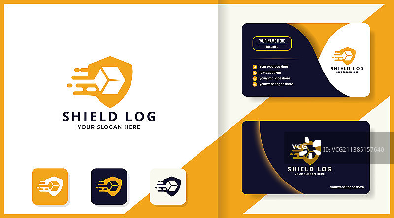 盾牌盒子标志和名片设计图片素材