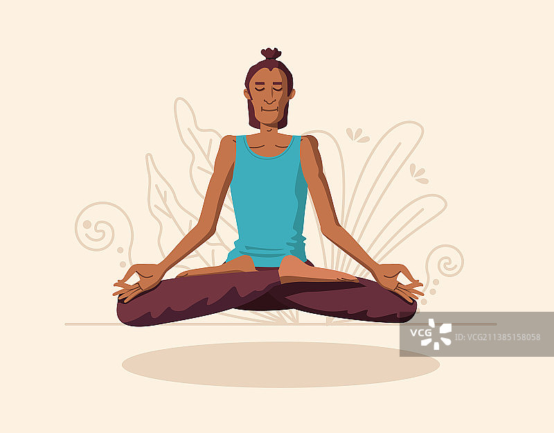 年轻男人莲花式瑜伽练习图片素材