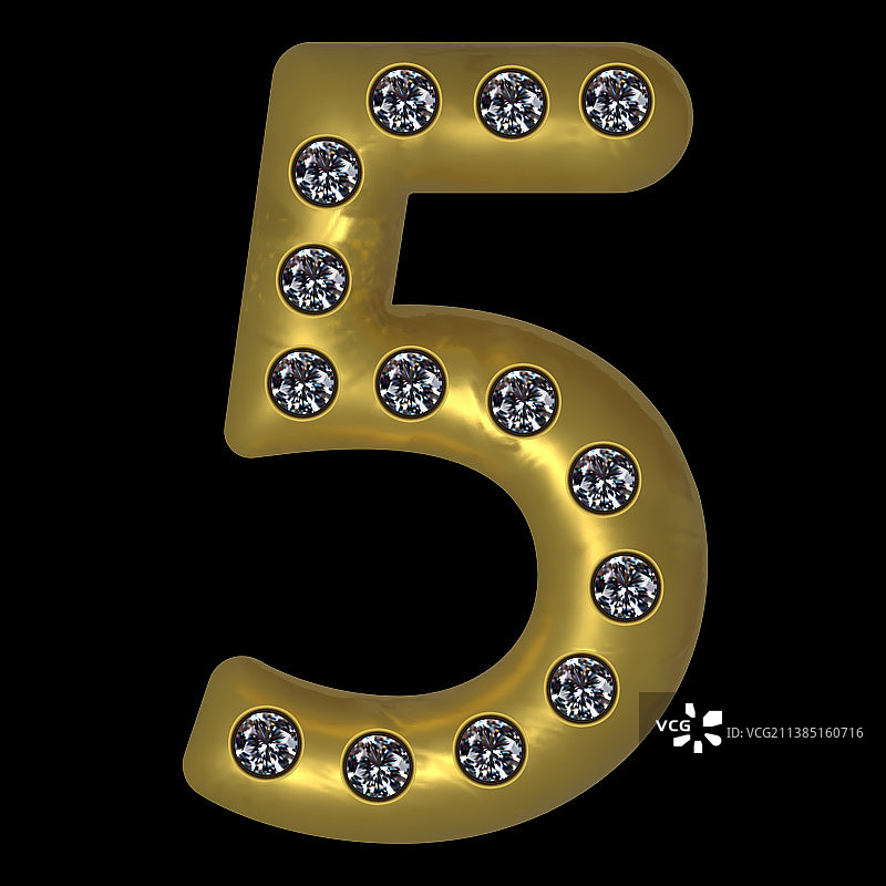 镶嵌宝石的金色数字5图片素材