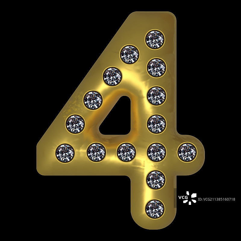 镶嵌宝石的金色字母数字4图片素材