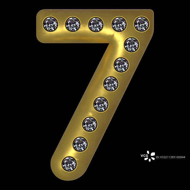 镶嵌宝石的金色字母数字7图片素材