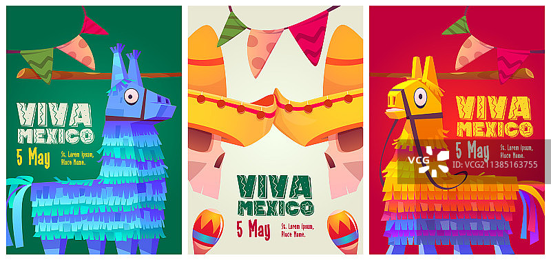 墨西哥万岁主题卡通宣传单与墨西哥彩罐图片素材