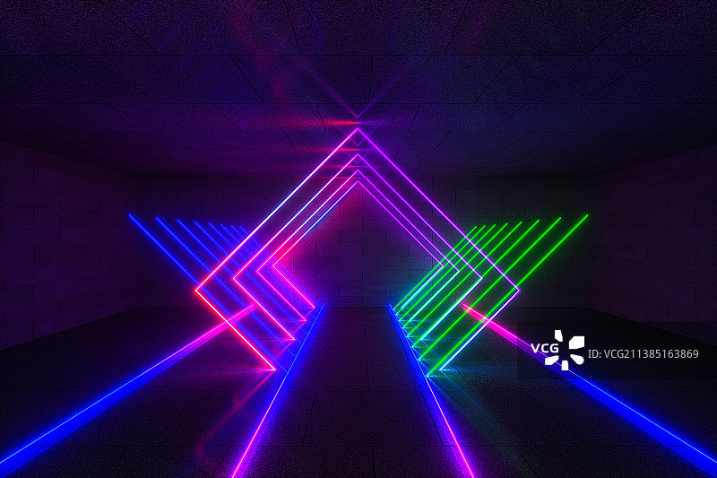 3D蓝色背景下的彩色光线图片素材