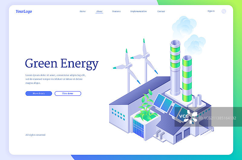 绿色能源产业2.5D等距着陆页图片素材