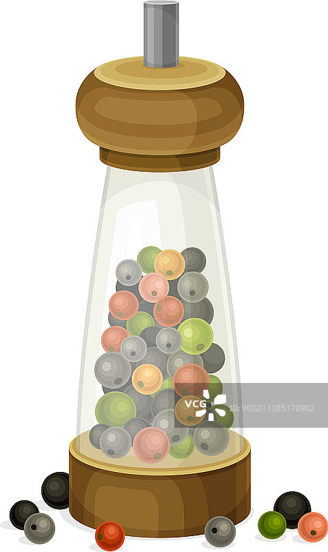 带完整黑胡椒的玻璃研磨器图片素材