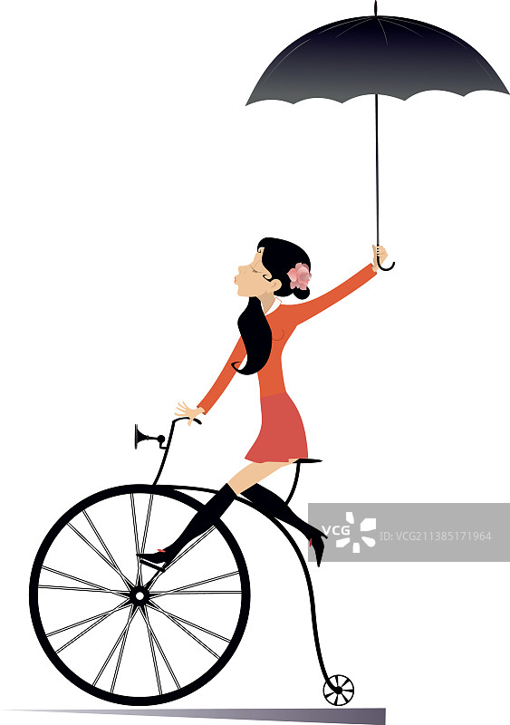 骑着复古自行车的年轻女子图片素材