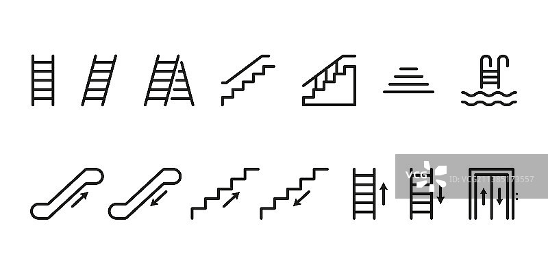 楼梯线图标，向上爬或向下走图片素材