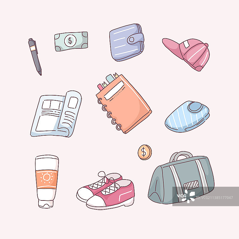 卡通风格的旅行物品套装图片素材