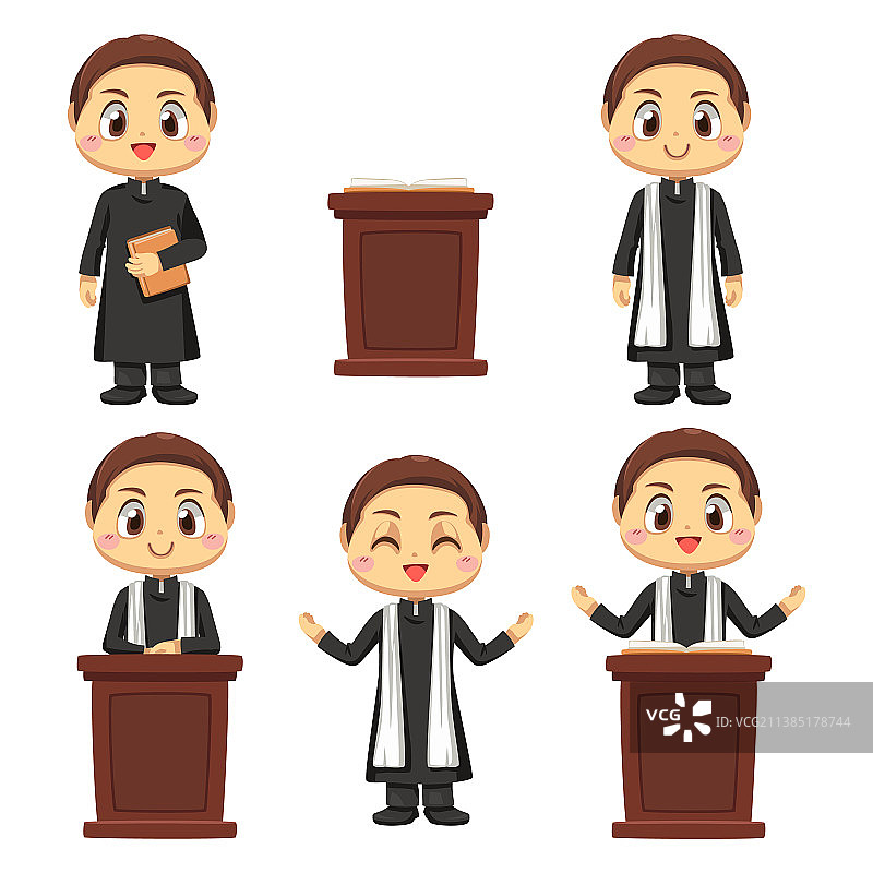 卡通中的年轻天主教神父图片素材