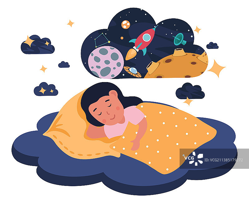可爱的小女孩睡觉概念图片素材