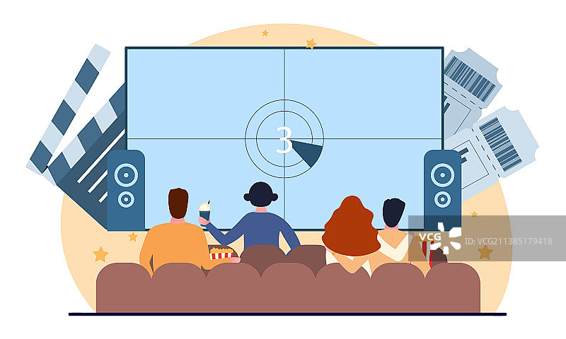 朋友们聚集在电影院观看电影图片素材