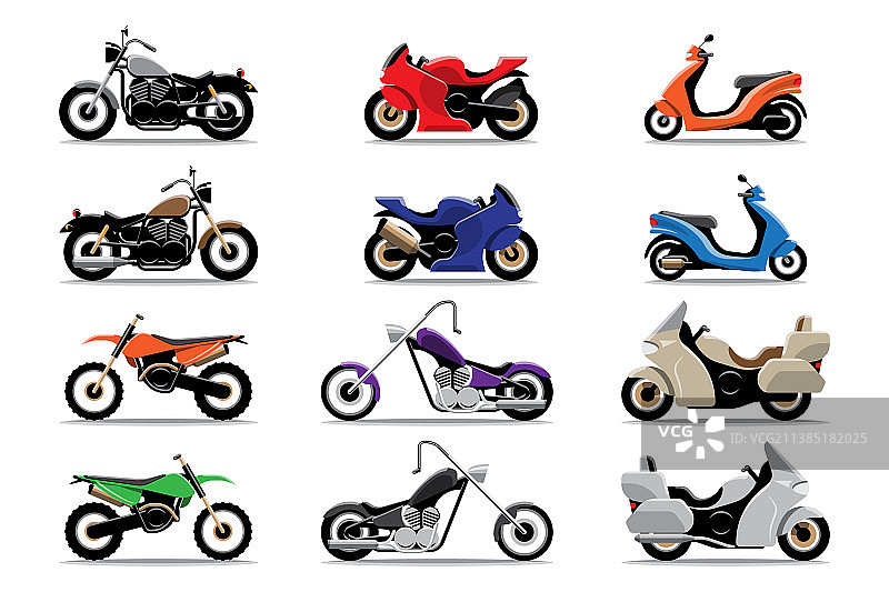 摩托车彩色图标合集（扁平风格）图片素材