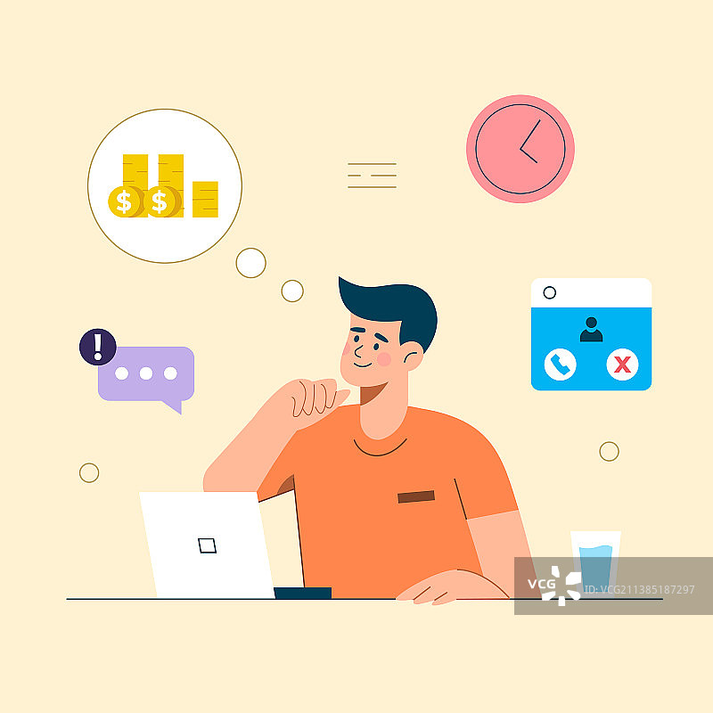 在办公室里工作的大型员工插画图片素材