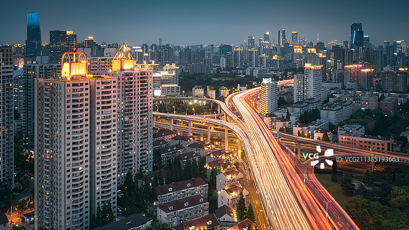 上海城市高架立交建筑夜景风光图片素材