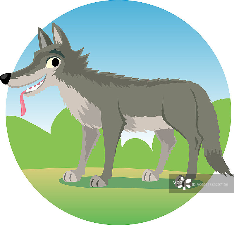 狼伸着舌头站立图片素材