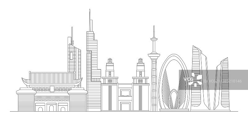 南京地标建筑描边插画图片素材