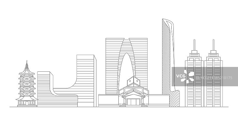 苏州地标建筑描边插画图片素材