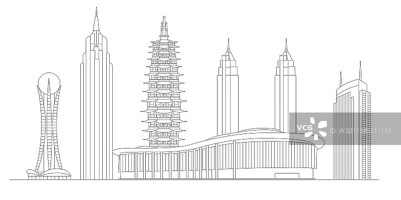 常州地标建筑描边插画图片素材