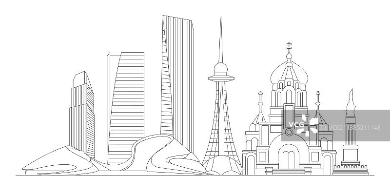 哈尔滨地标建筑描边插画图片素材