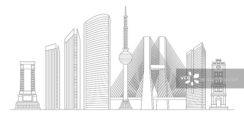 徐州地标建筑描边插画图片素材