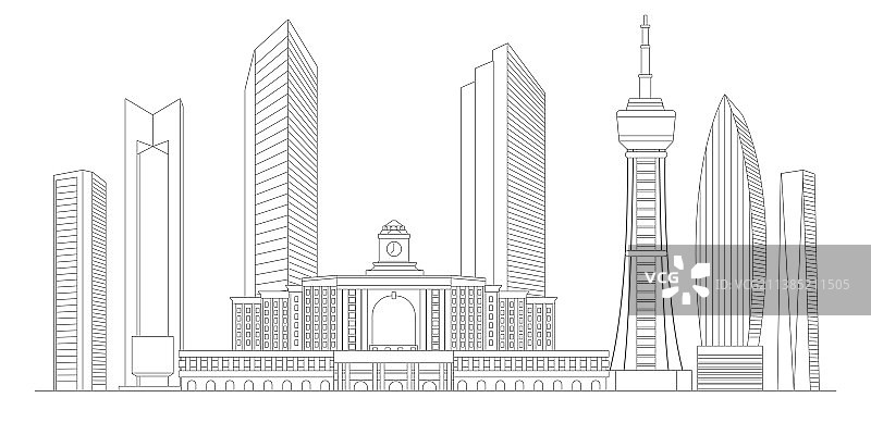 长春地标建筑描边插画图片素材