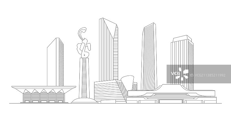 兰州地标建筑描边插画图片素材