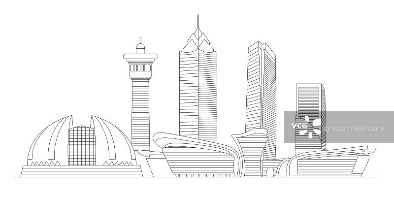 乌鲁木齐地标建筑描边插画图片素材