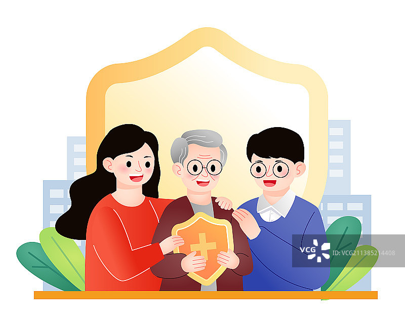 给父母孝敬买的商业养老保险渐变矢量插画图片素材