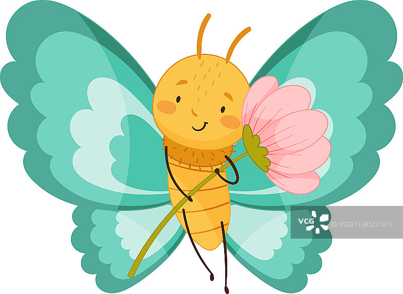 长着亮蓝色翅膀的可爱蝴蝶宝宝图片素材