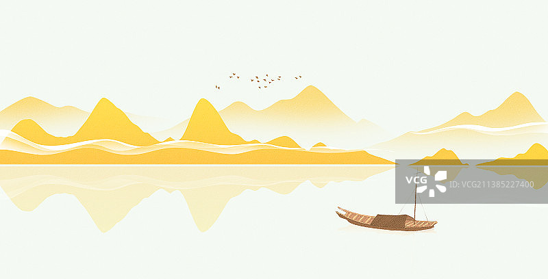 新中式风格山水风景插画图片素材