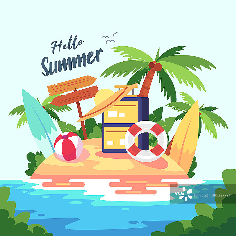 海边景色：沙滩、游泳圈、遮阳伞图片素材