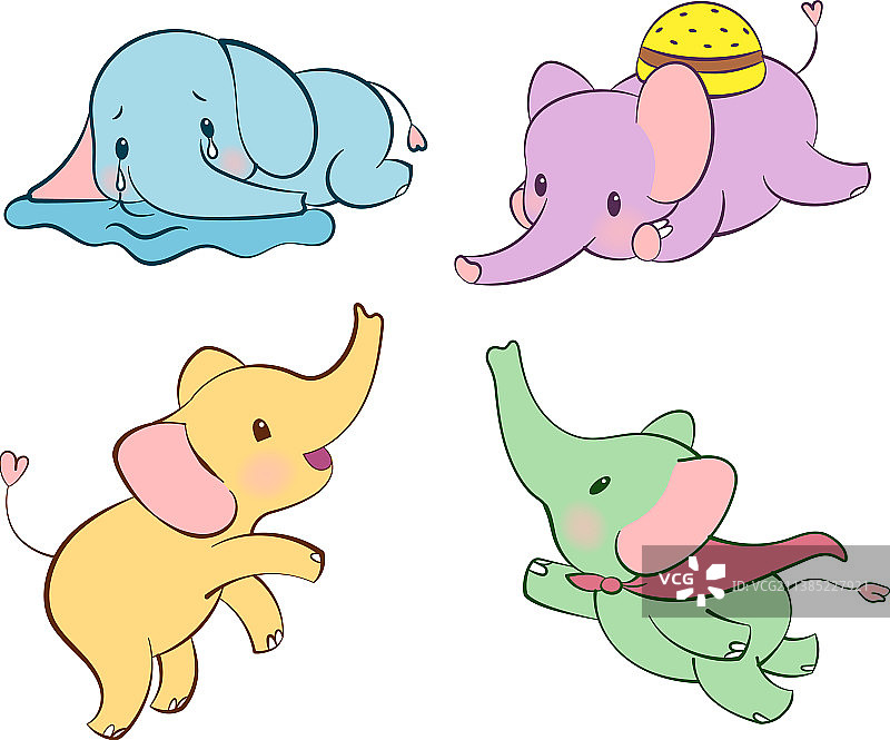 可爱小象情感贴纸套装图片素材