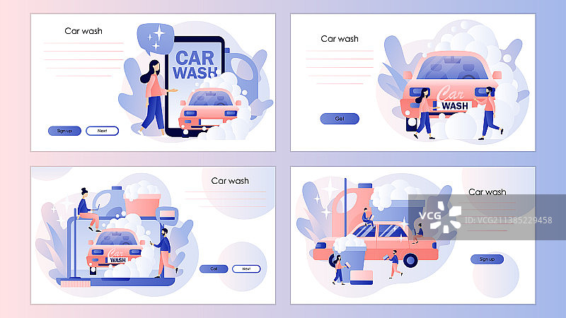 洗车服务交通清洁小人图片素材