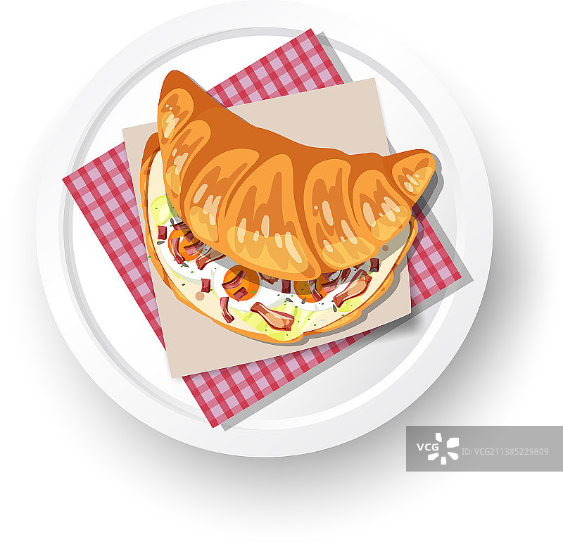 白色盘子里的早餐牛角包三明治图片素材