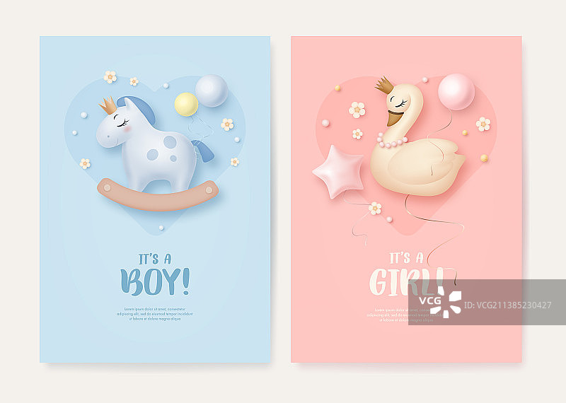 男、女宝宝的迎婴派对邀请函合集图片素材